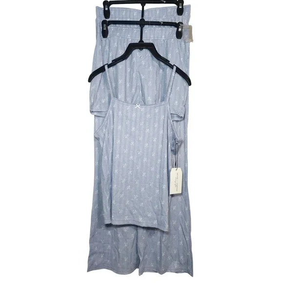 Better Together Blue Pajama Set 3 Piece Bow Sleepwear Loungewear Size M NWT